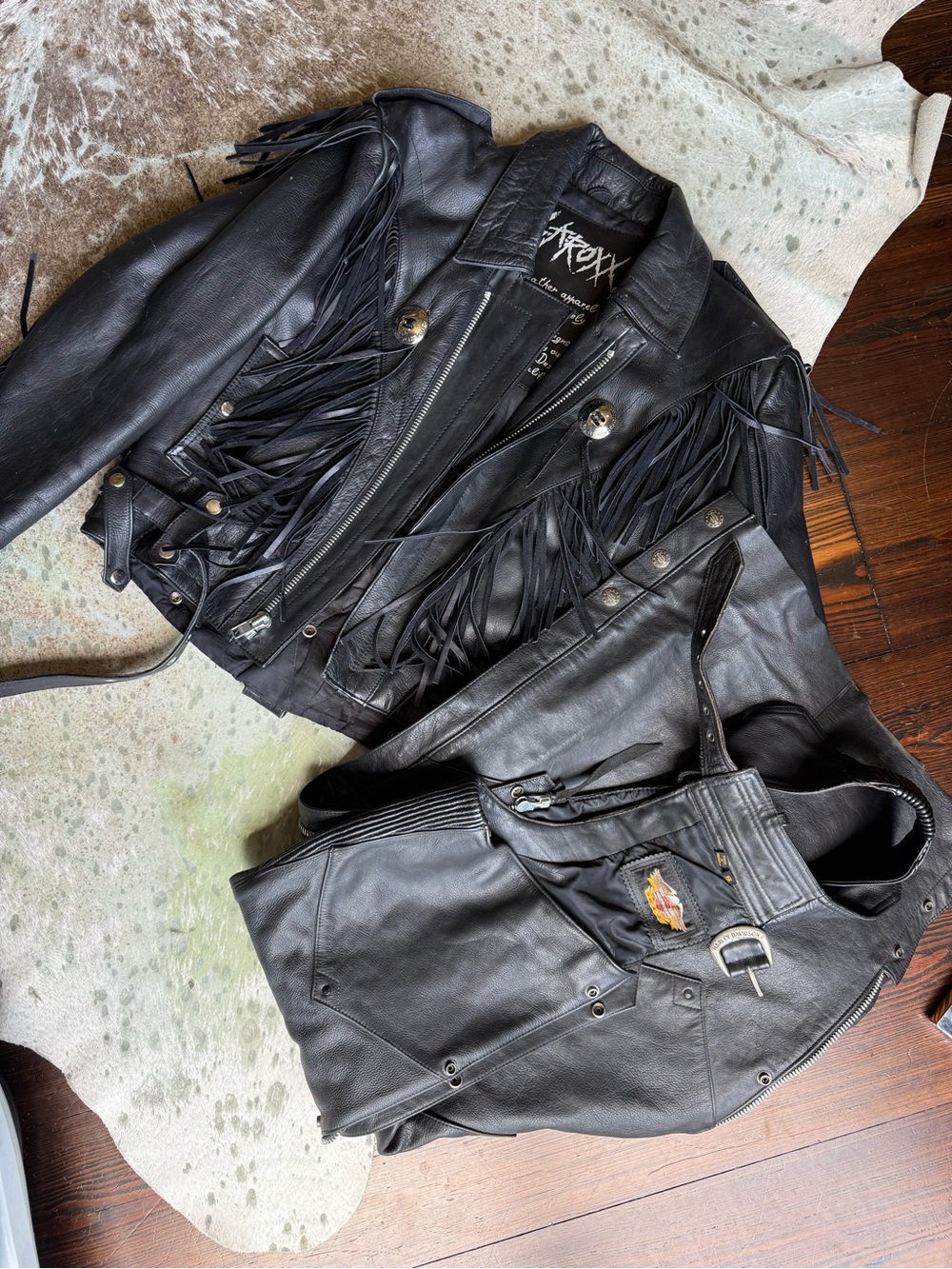 LAROXX Vintage 1980’s Fringed Black Leather Bomber Jacket - Men's